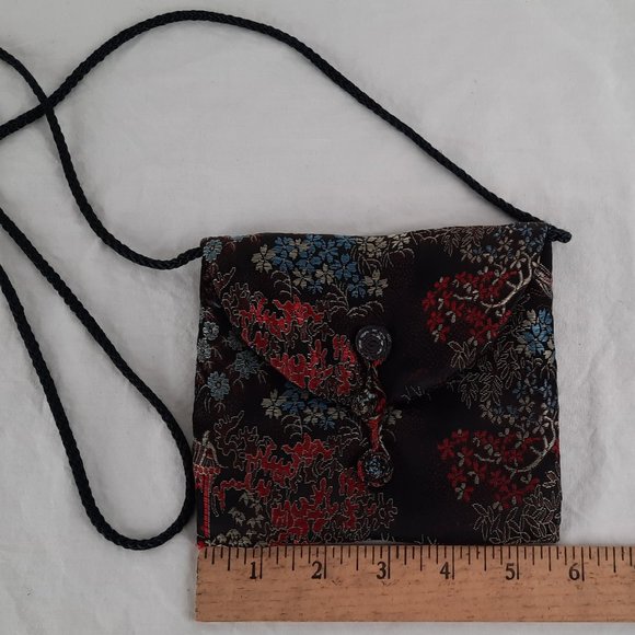 Small Black/Floral Evening Bag/Crossbody Strap - Picture 6 of 6